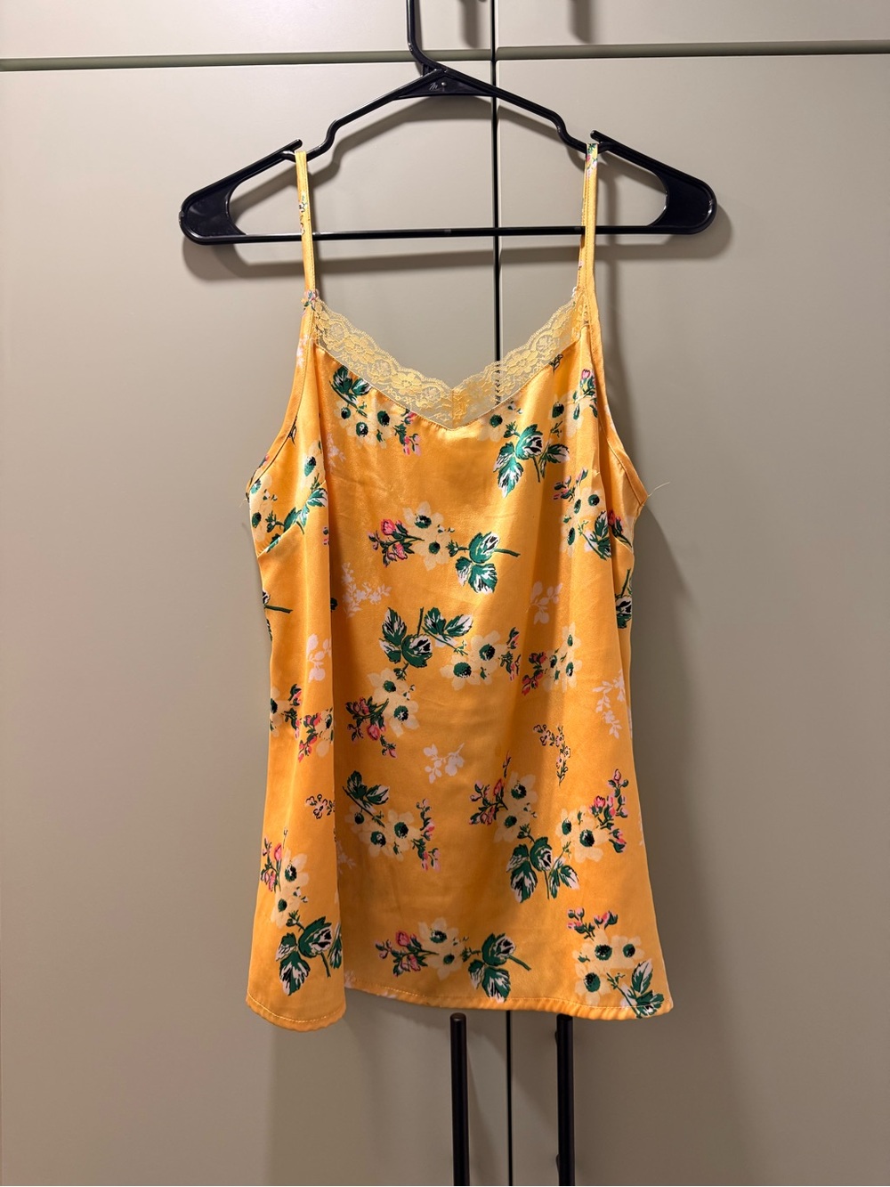 Floral Lace-Trim Yellow Satin Cami